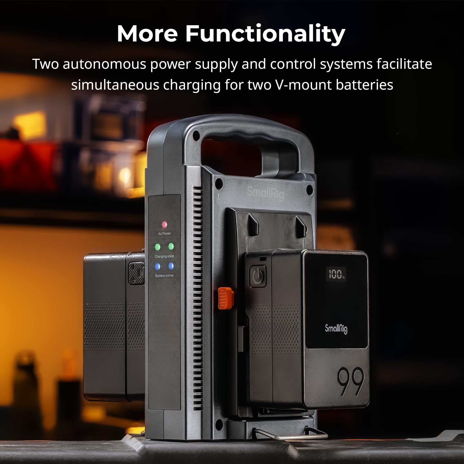 SmallRig V-mount charger dual-channel operation enables simultaneous charging