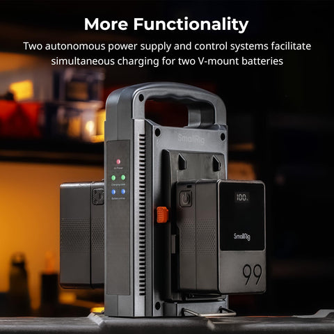 SmallRig V-mount charger dual-channel operation enables simultaneous charging