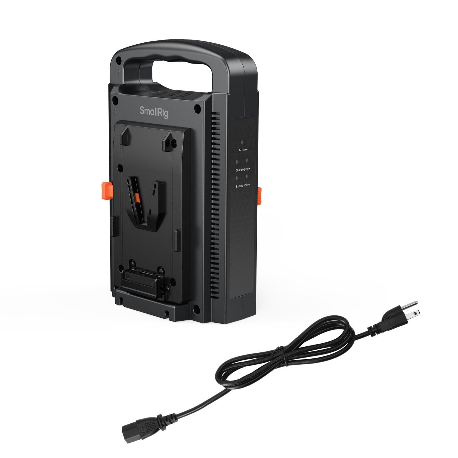 SmallRig V-mount battery charger front view with clear status indicators