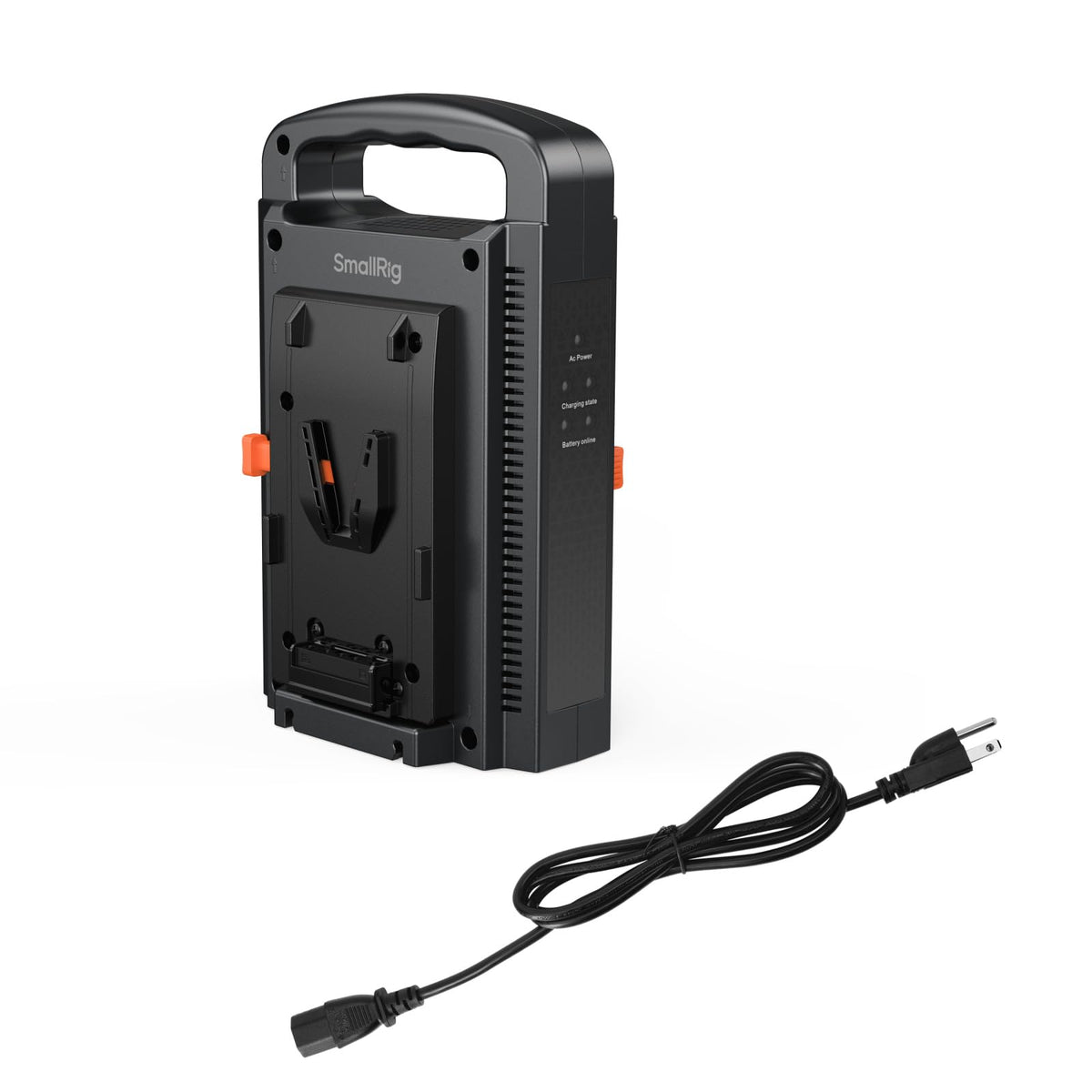 SmallRig V-mount battery charger front view with clear status indicators