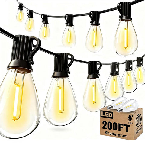 Smareal 200ft outdoor string lights close-up bulbs durable LED for long-lasting ambiance.