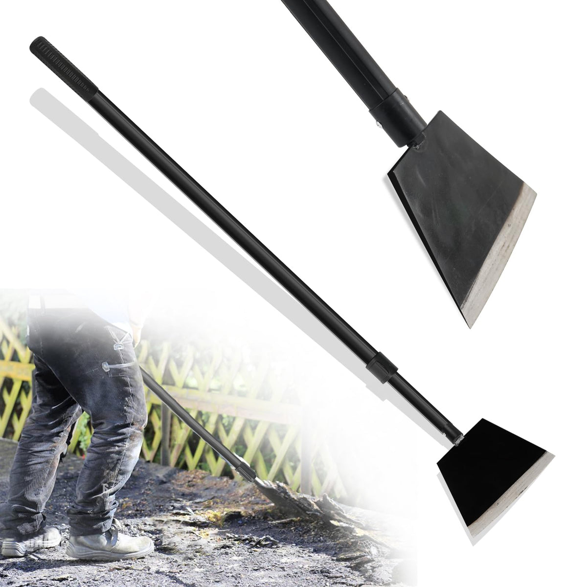 Smarkey floor scraper with 88-inch handle for extended reach and leverage.