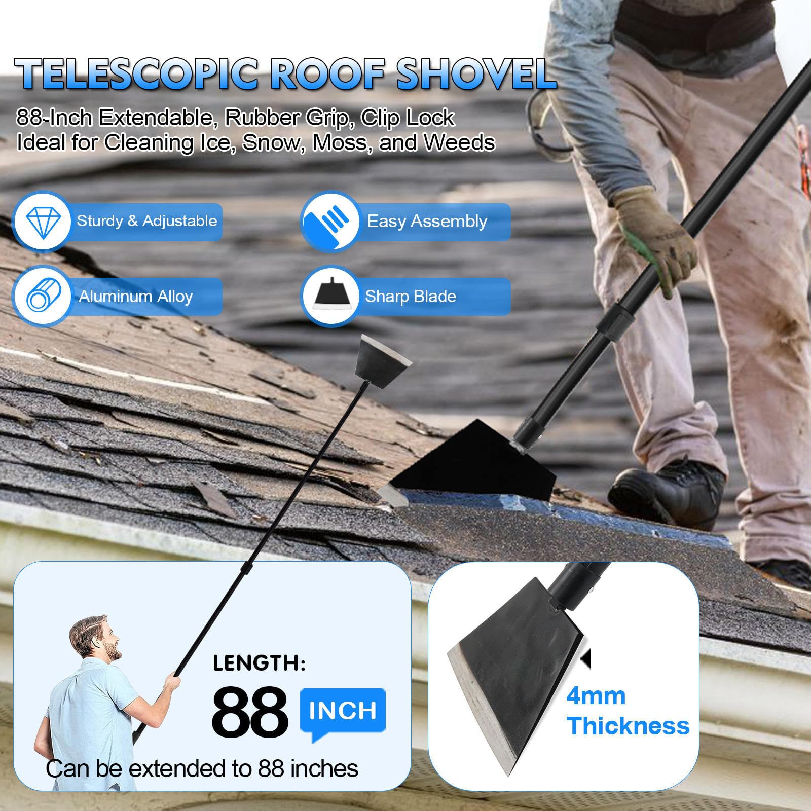 Smarkey floor scraper with 4mm metal blade for tough material removal.