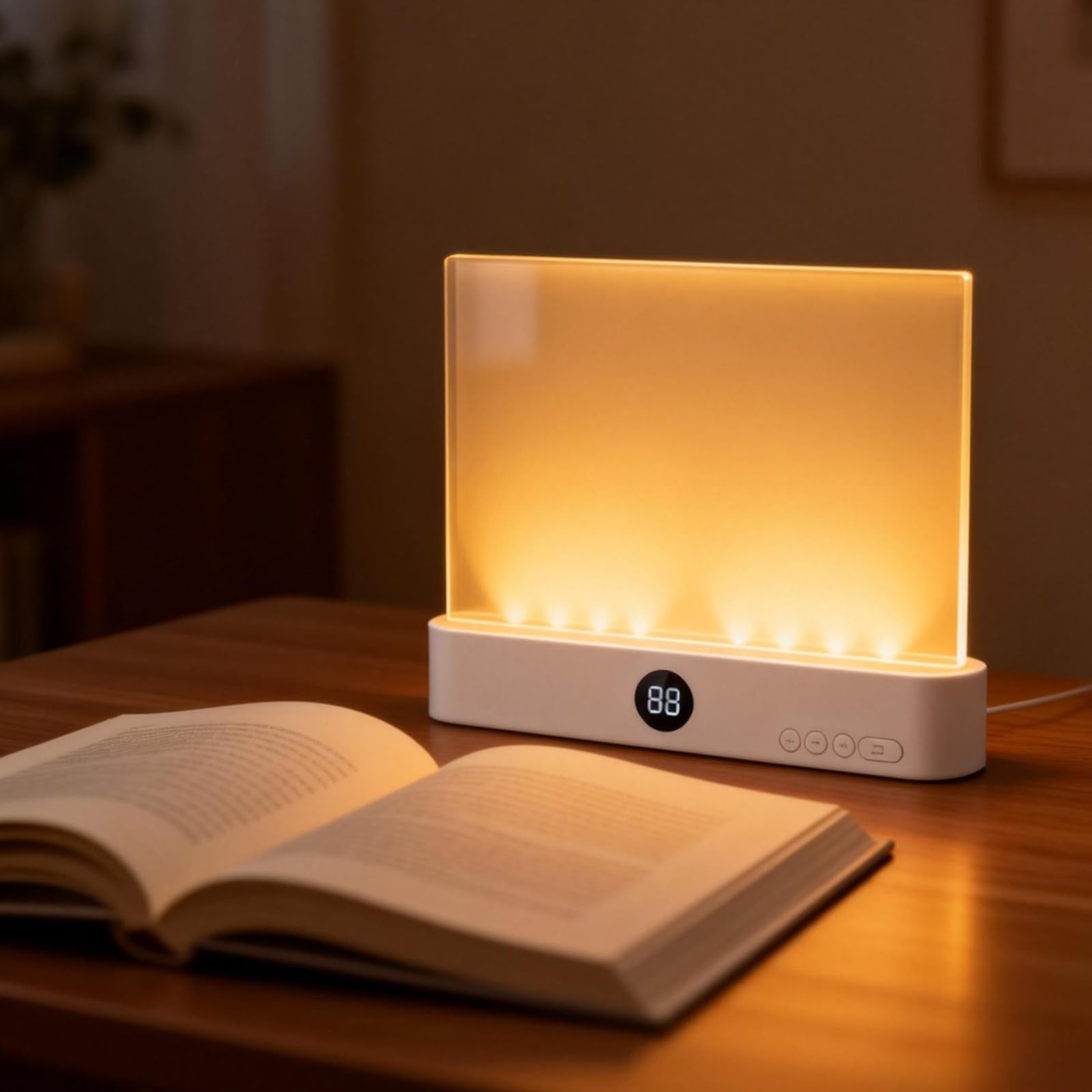 Smart LED Reading Light flat panel close-up provides even page illumination for focused reading