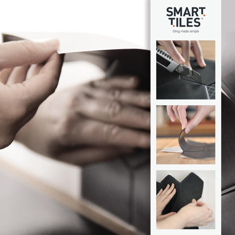 Bathroom wall with Smart Tiles showing humidity resistance and easy cleaning.