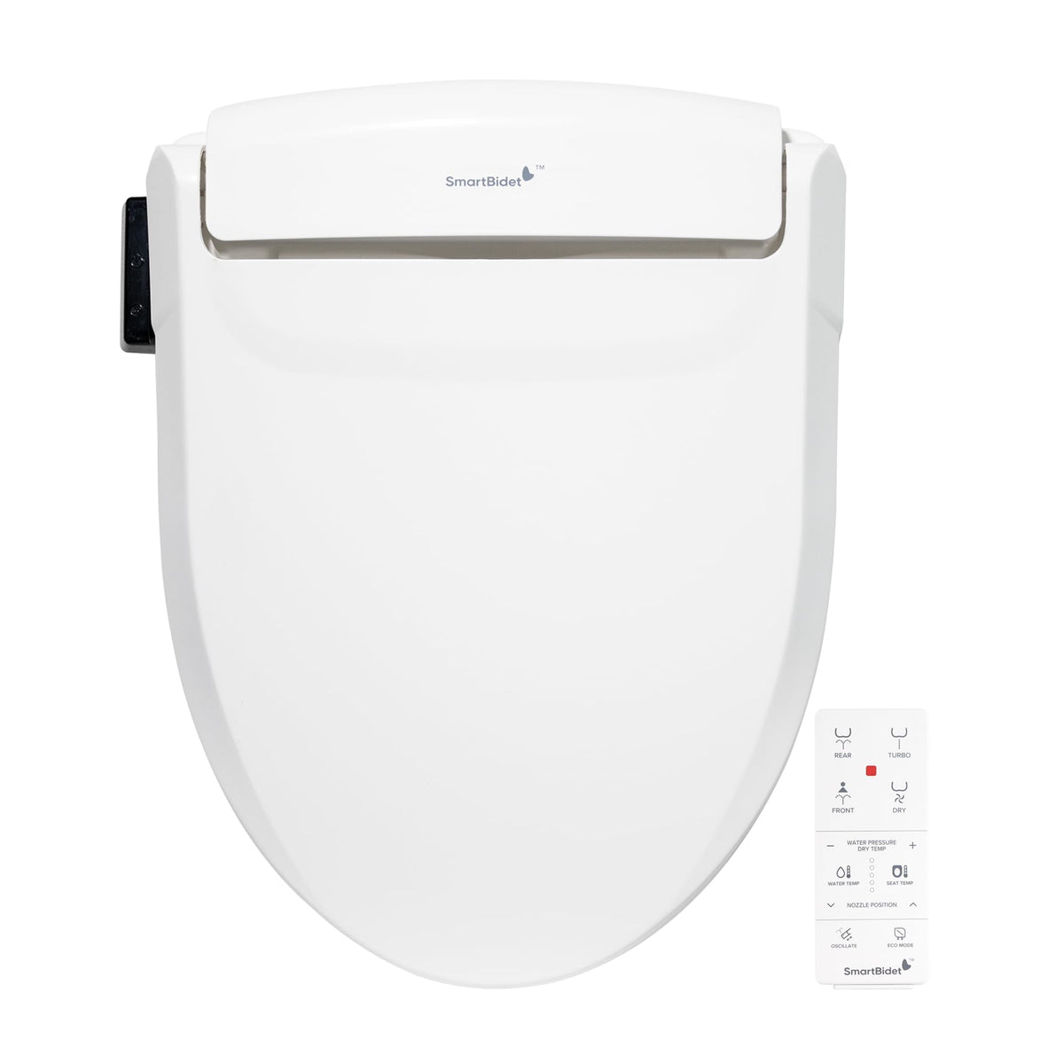 SmartBidet SB-1000WE remote control in hand, enabling easy chair-side operation.