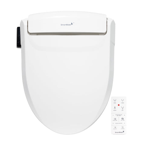 SmartBidet SB-1000WE remote control in hand, enabling easy chair-side operation.