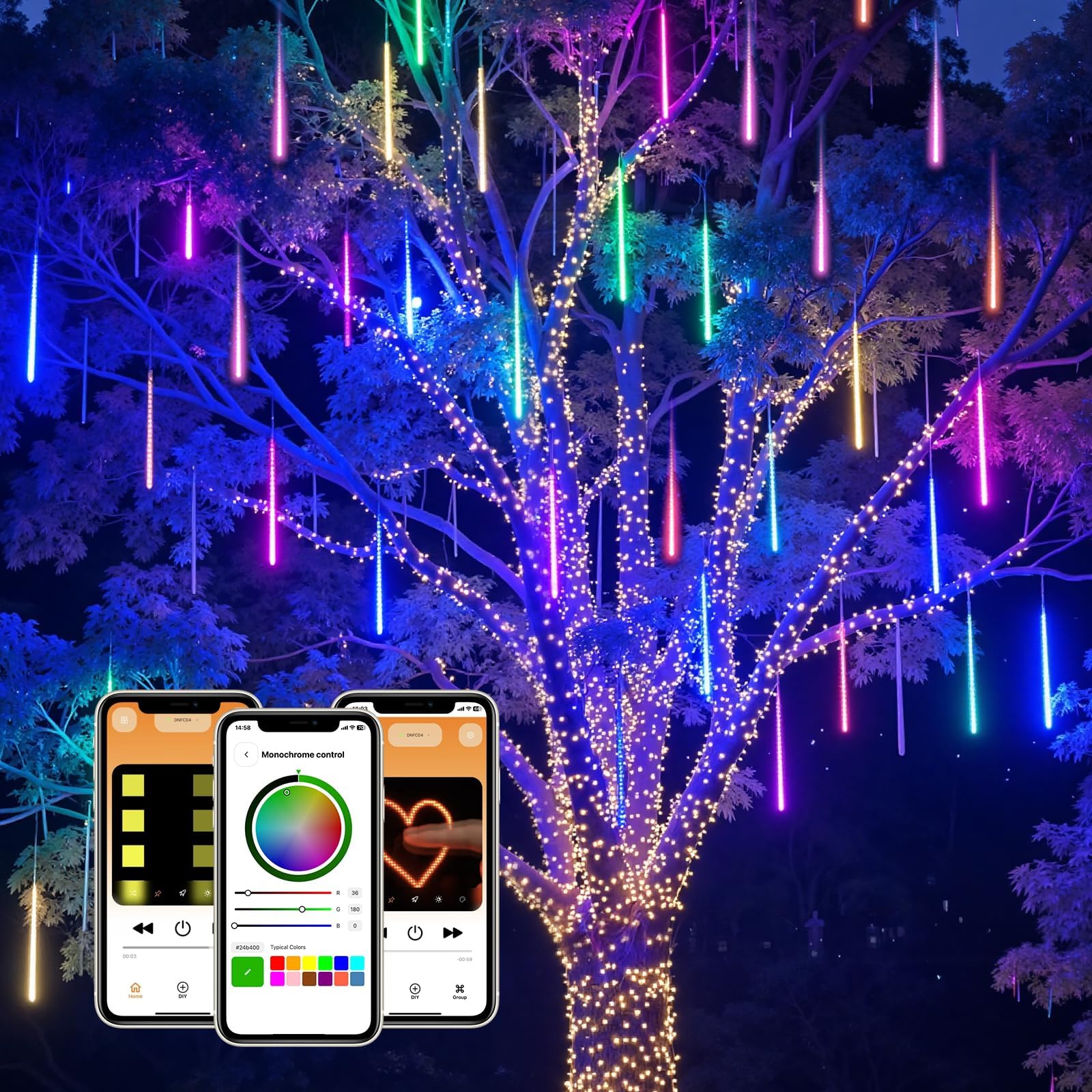 SmartDawn meteor shower lights outdoor icicles create festive curb appeal