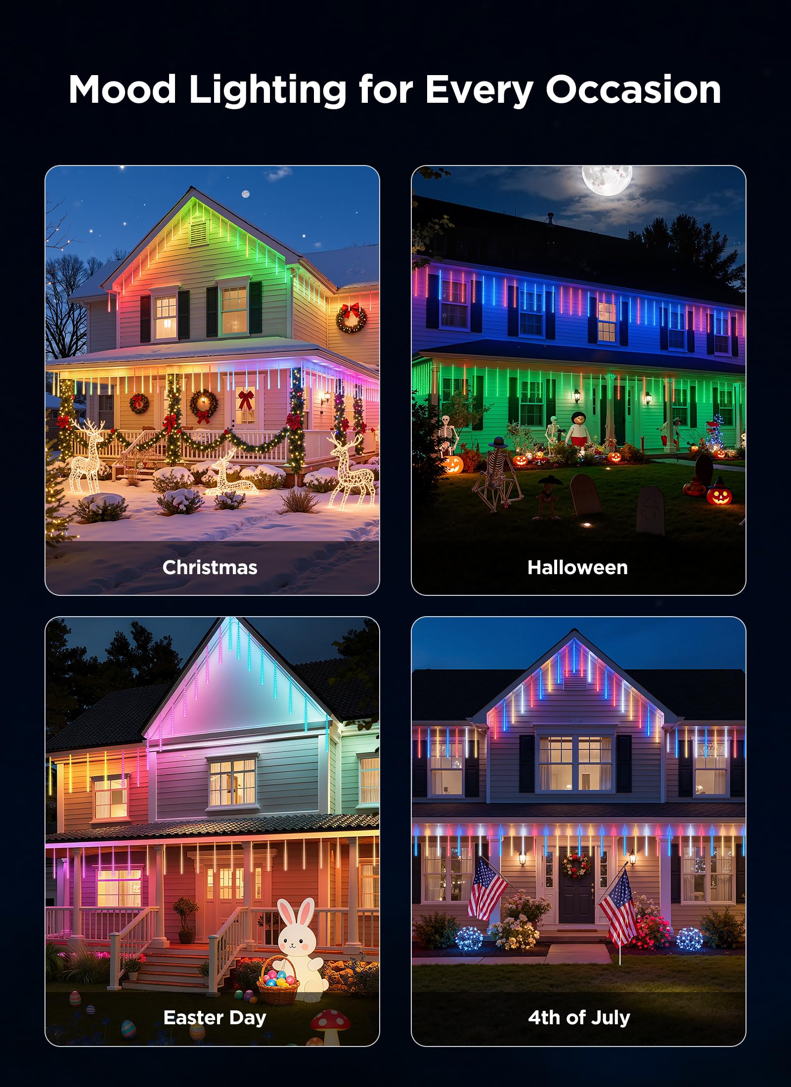 SmartDawn outdoor icicle lights decorate roof edges for holidays