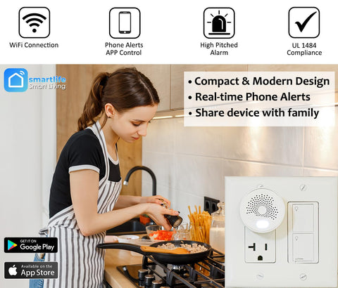 Smarter Living wifi setup screen displaying real-time gas levels at a glance