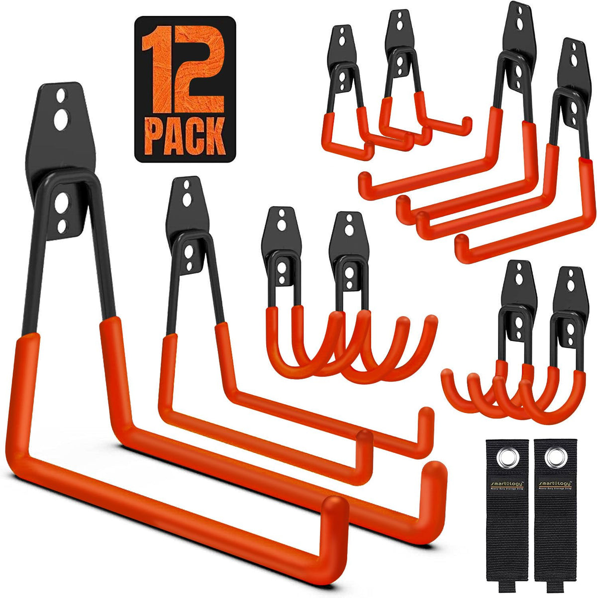 SMARTOLOGY garage hooks 12-pack on wall organizing tools.