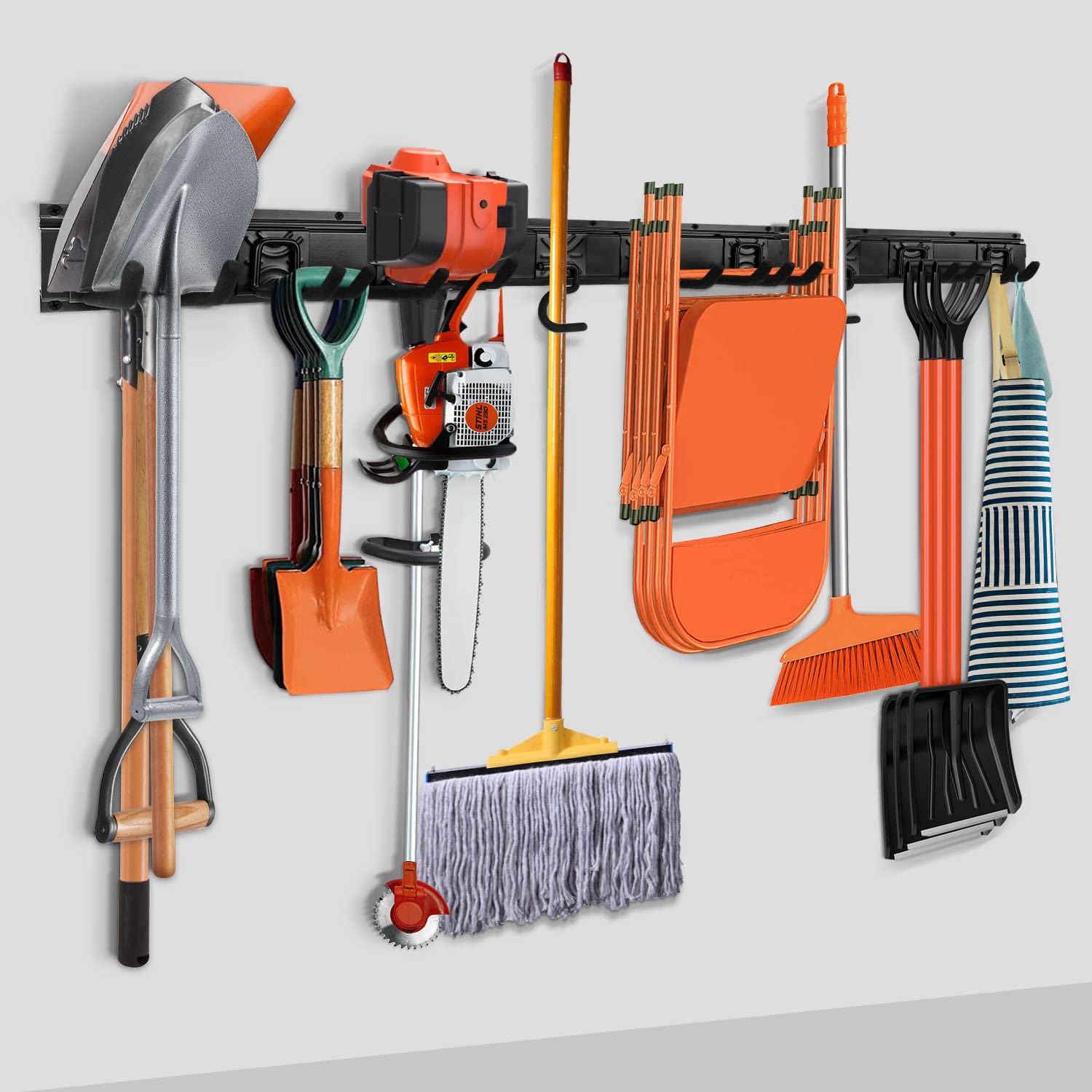 SMARTOLOGY garage tool rack panel demonstrates durable aluminum construction for clutter-free walls.