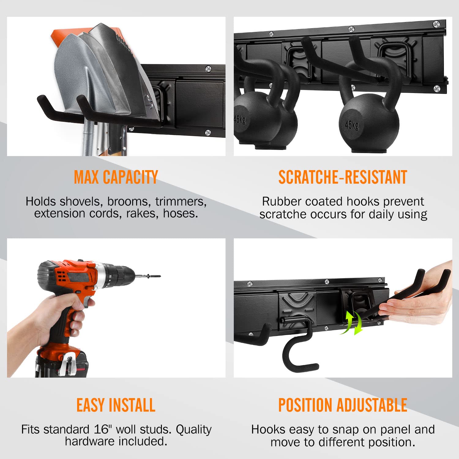 SMARTOLOGY garden tools hanging neatly keeps equipment ready for yard tasks.