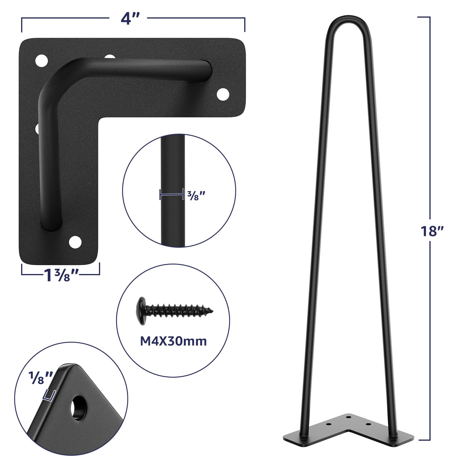 SMARTSTANDARD hairpin leg front view with satin black finish.