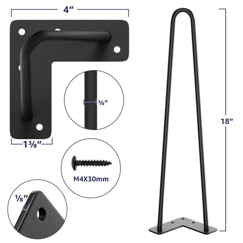 SMARTSTANDARD hairpin leg front view with satin black finish.
