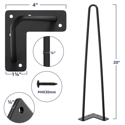 SMARTSTANDARD 20-inch hairpin legs with rubber feet protect floors and reduce wobble