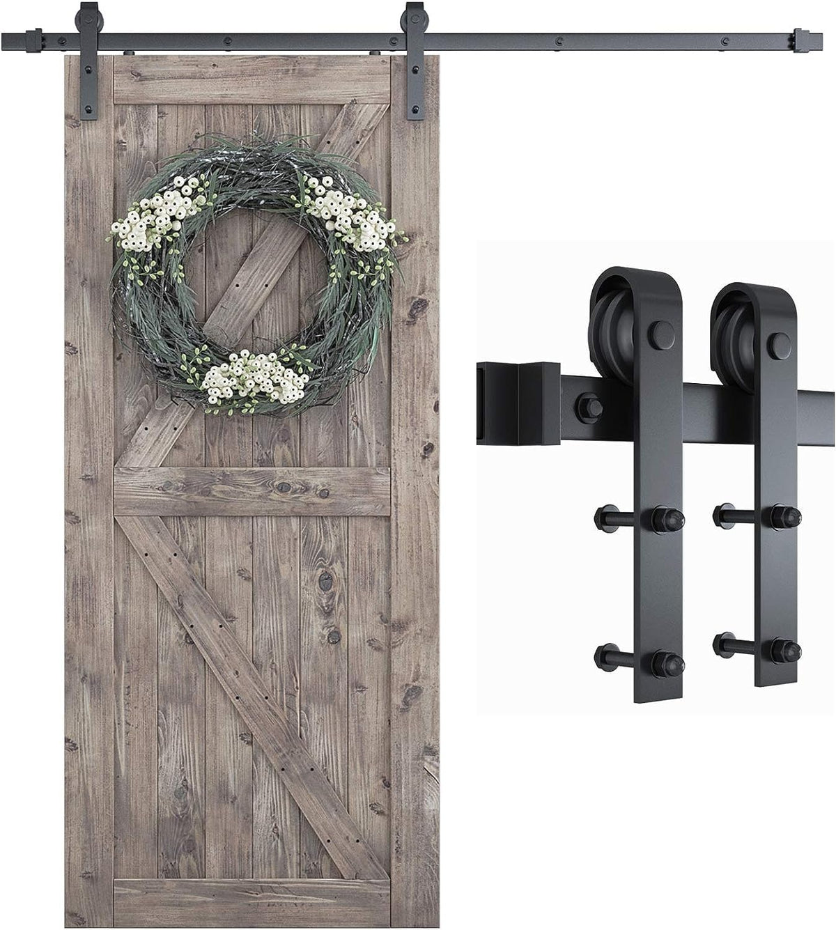 SMARTSTANDARD 6.8ft barn door hardware kit front view showing durable black coating