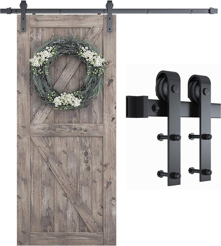 SMARTSTANDARD 6.8ft barn door hardware kit front view showing durable black coating