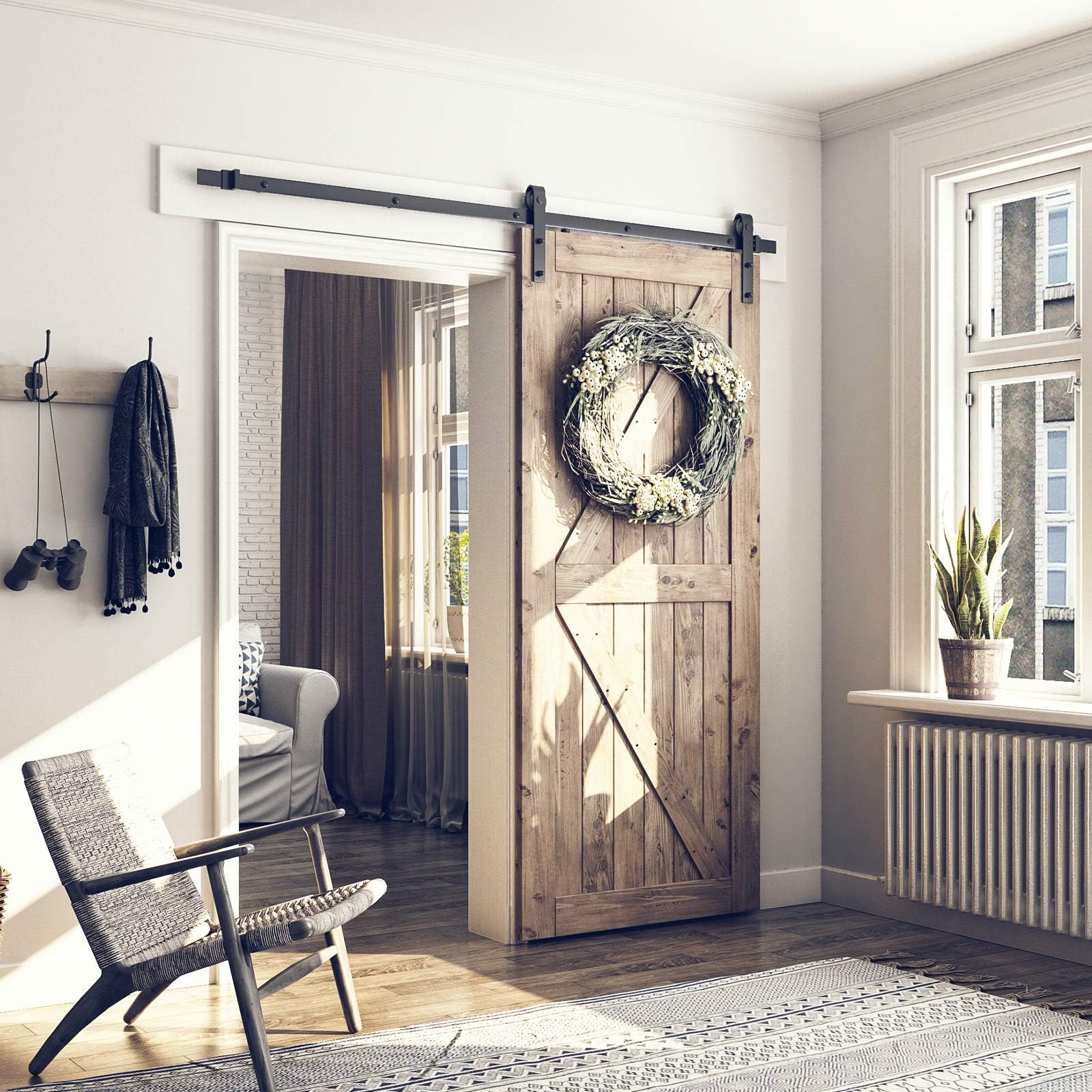 SMARTSTANDARD barn door track section highlights smooth sliding motion