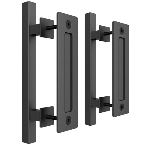 SMARTSTANDARD barn door handle 2-pack in black square design for easy, quiet sliding.