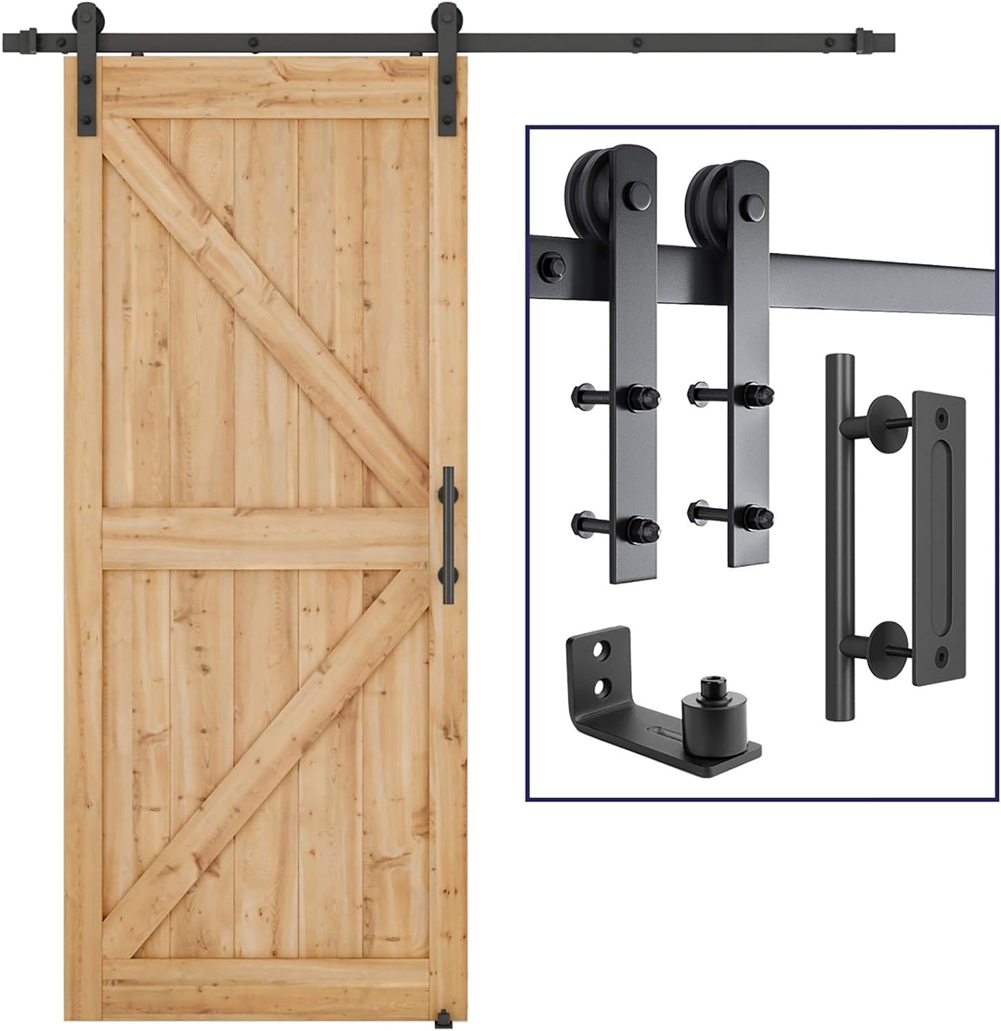 SMARTSTANDARD barn door hardware kit black top view highlighting sturdy construction
