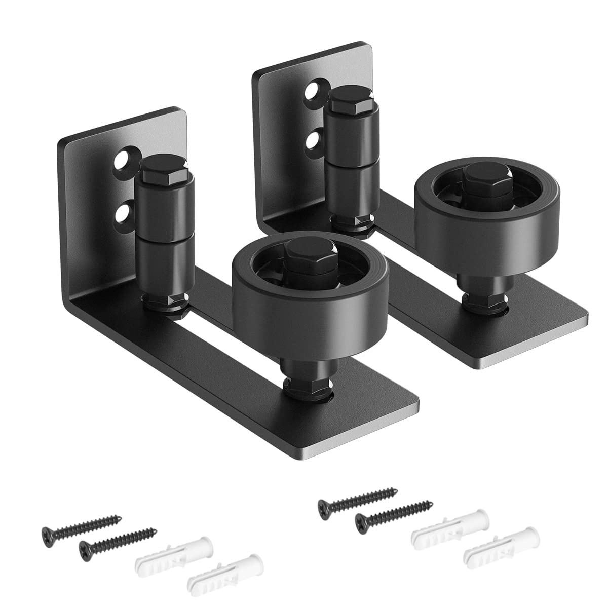 SMARTSTANDARD sliding barn door floor guide bottom-roller close-up in black finish for smooth operation.