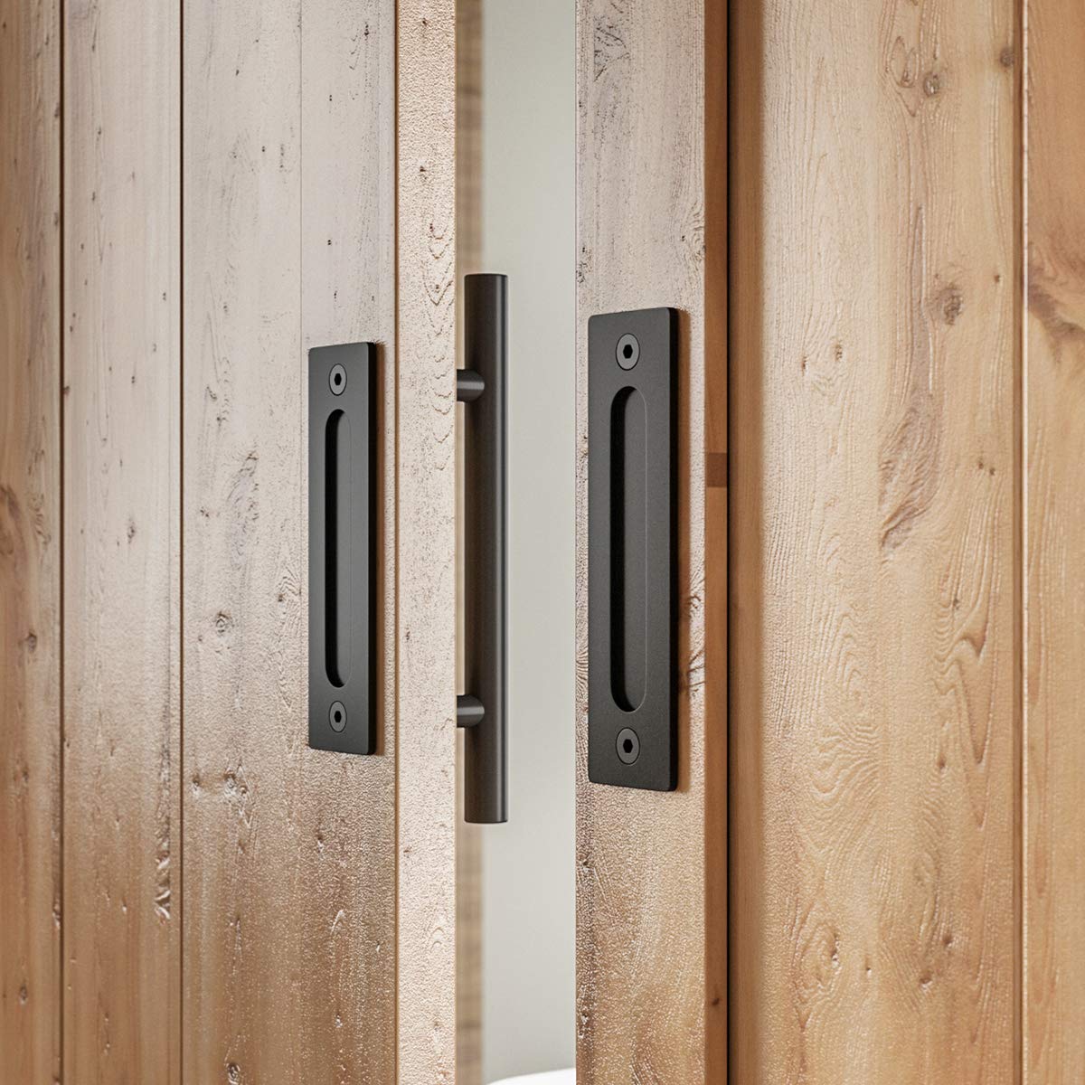 Two-sided rustic design visible on both sides of the door.