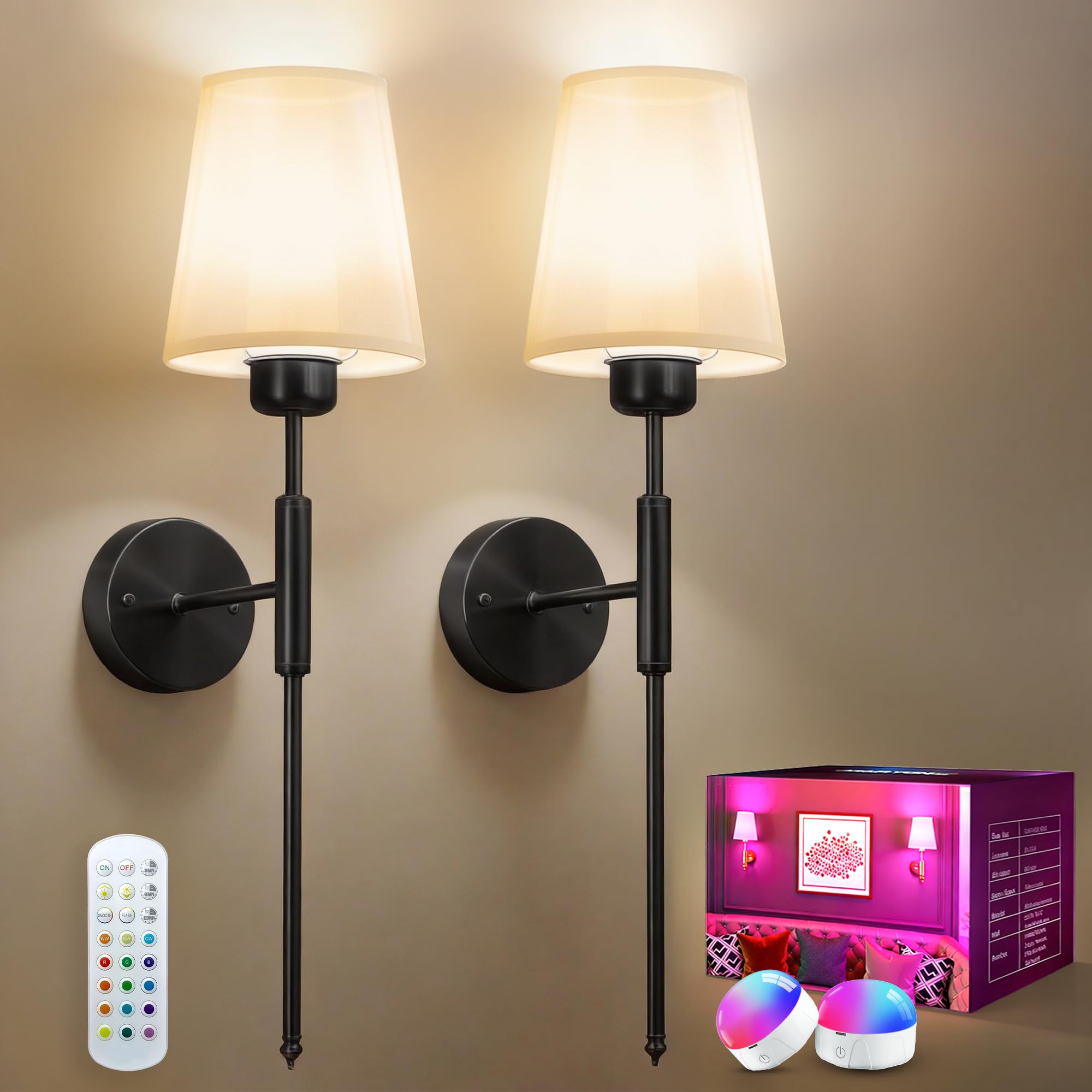 SMARYONG battery wall sconce set two dimmable lamps for flexible ambient lighting.