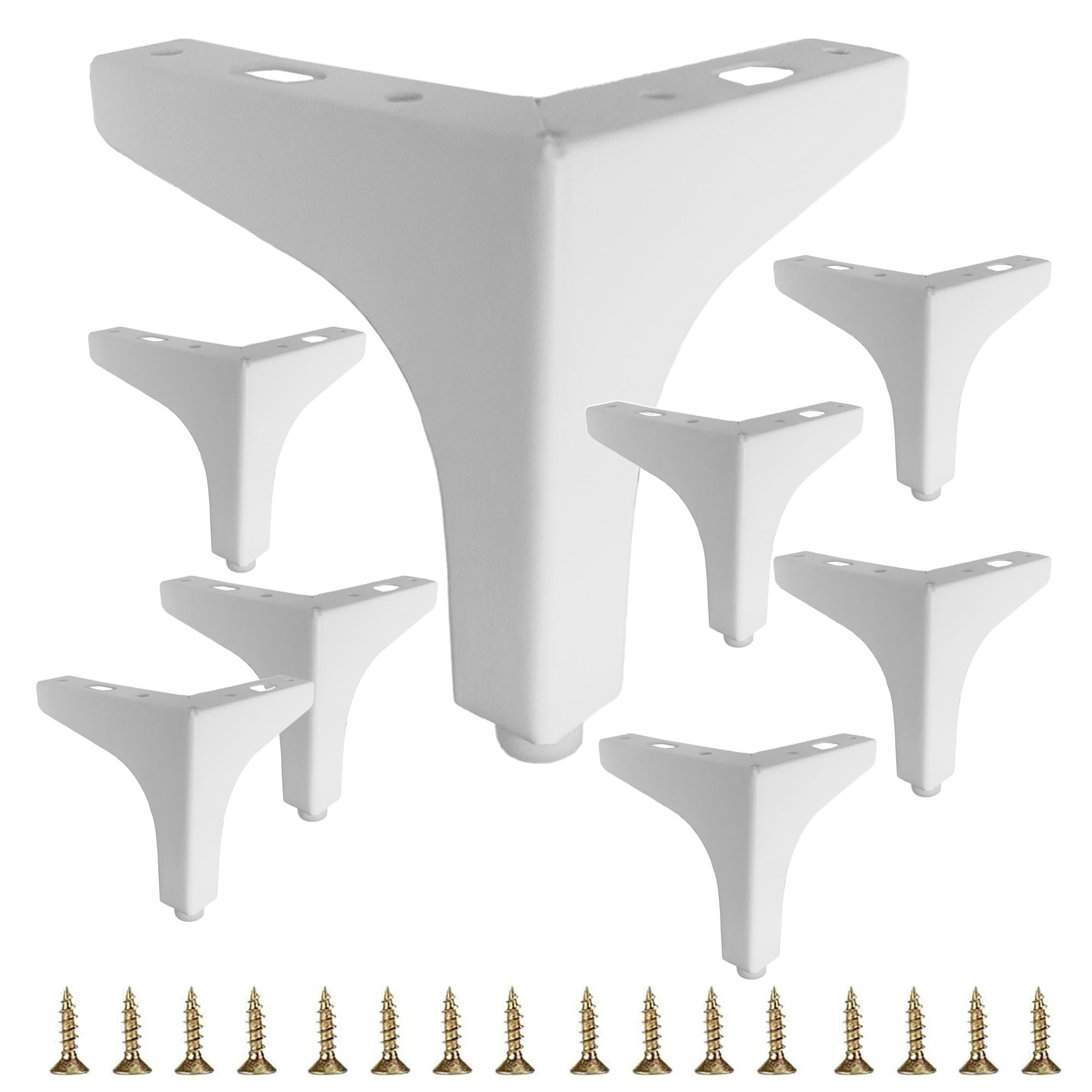 Smaxcn 8-pack 4-inch white metal furniture legs with pre-drilled holes for quick mounting.