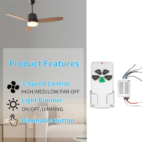 Smekitlly remote with three-speed controls for easy fan adjustment.
