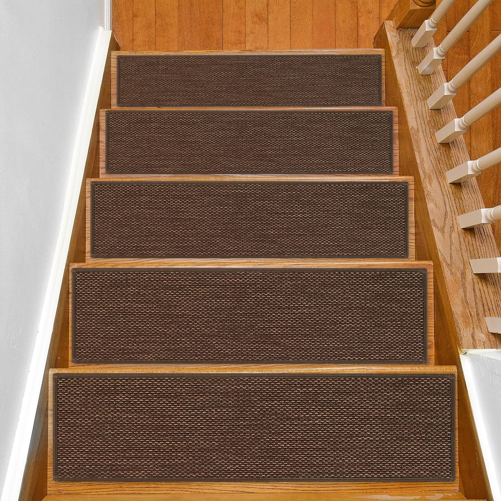 SMILOOL stair treads anti-slip on wooden steps for safer family use.