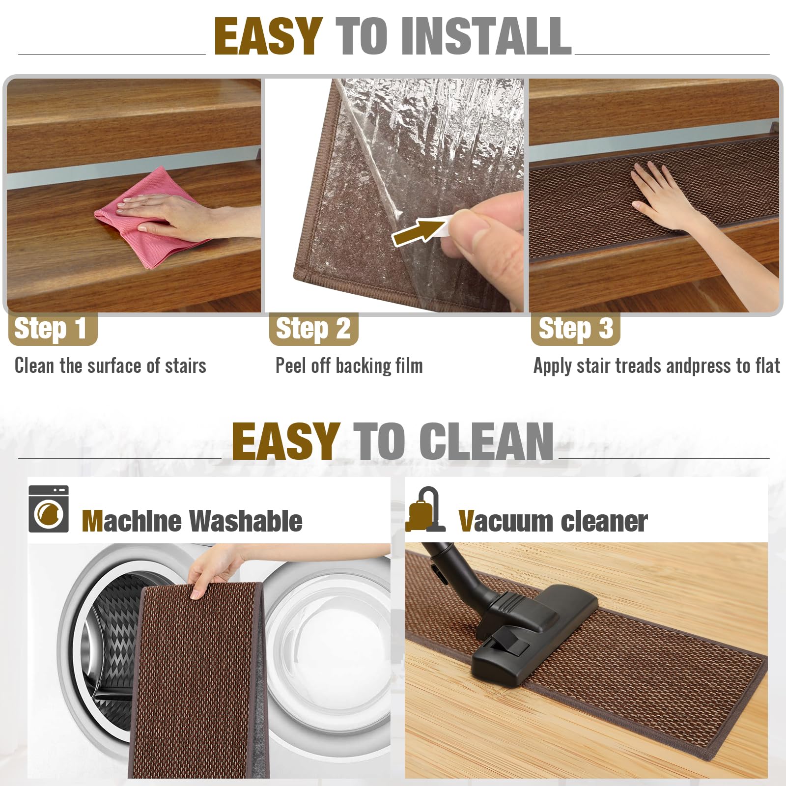 SMILOOL stair treads soft fiber material for comfortable footing.
