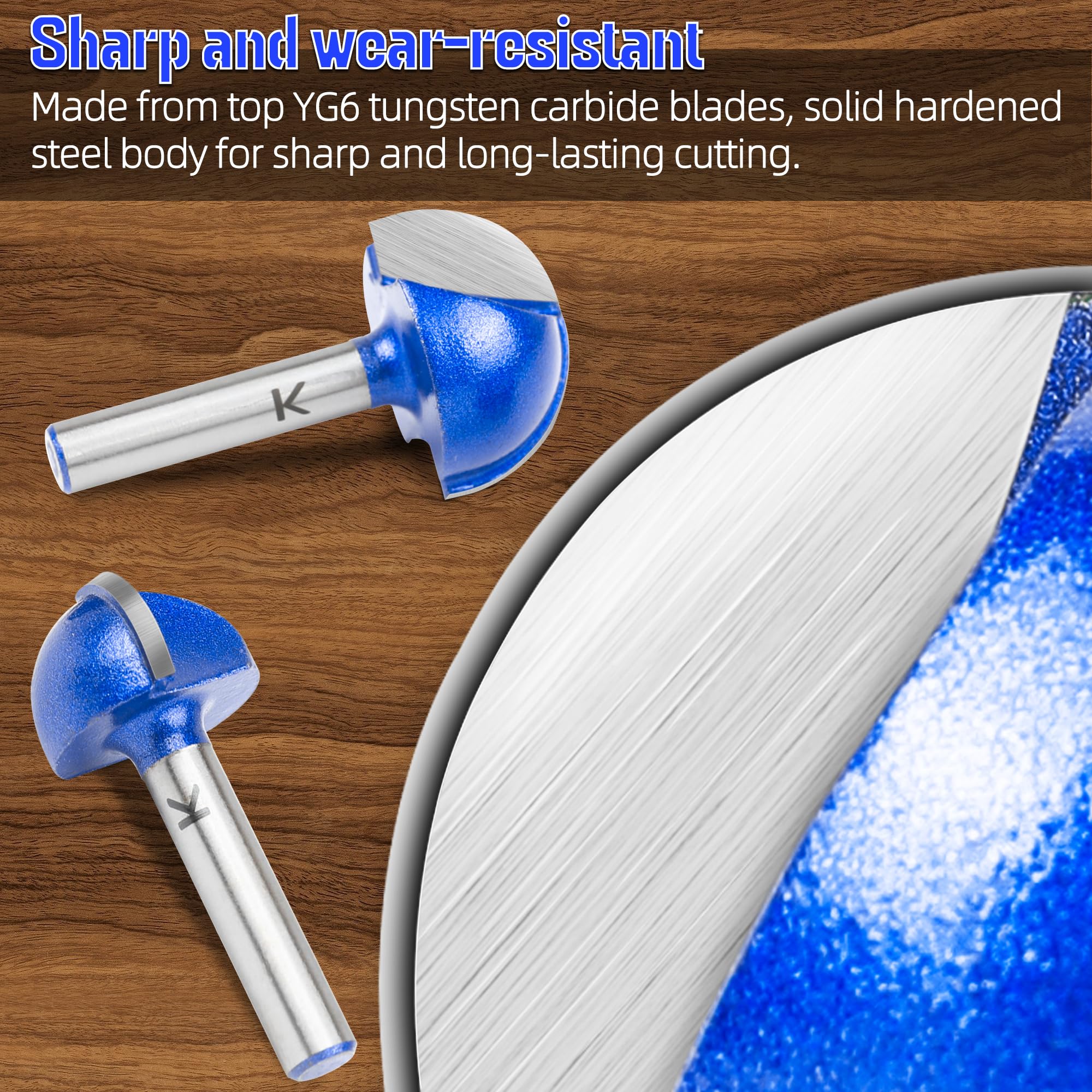 SMJXTOP round-nose router bit with 1/4 in shank and 1/2 in diameter for versatile shaping.
