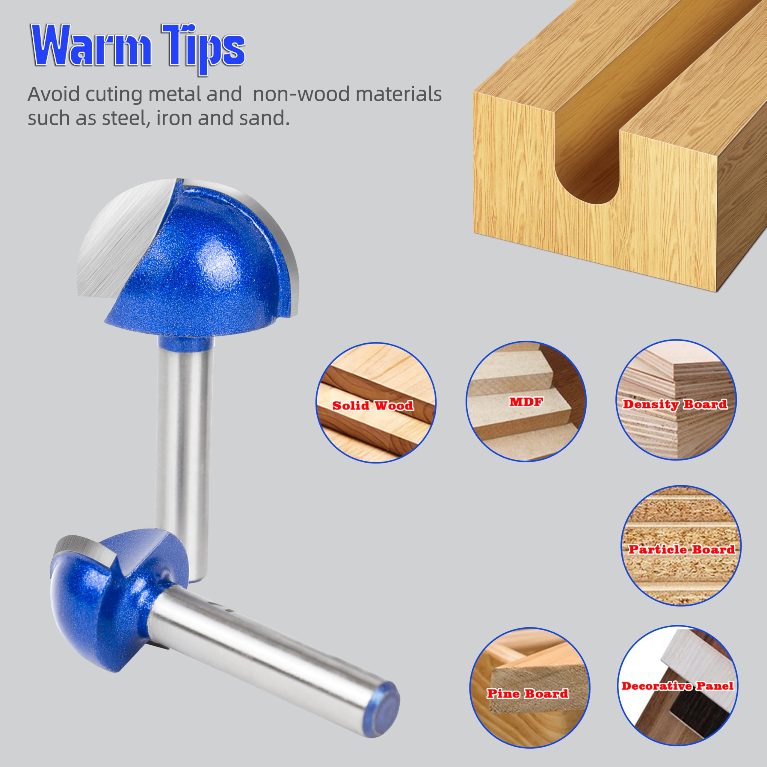 SMJXTOP round-nose router bit with 1/4 in shank for bold carving-ready curves.