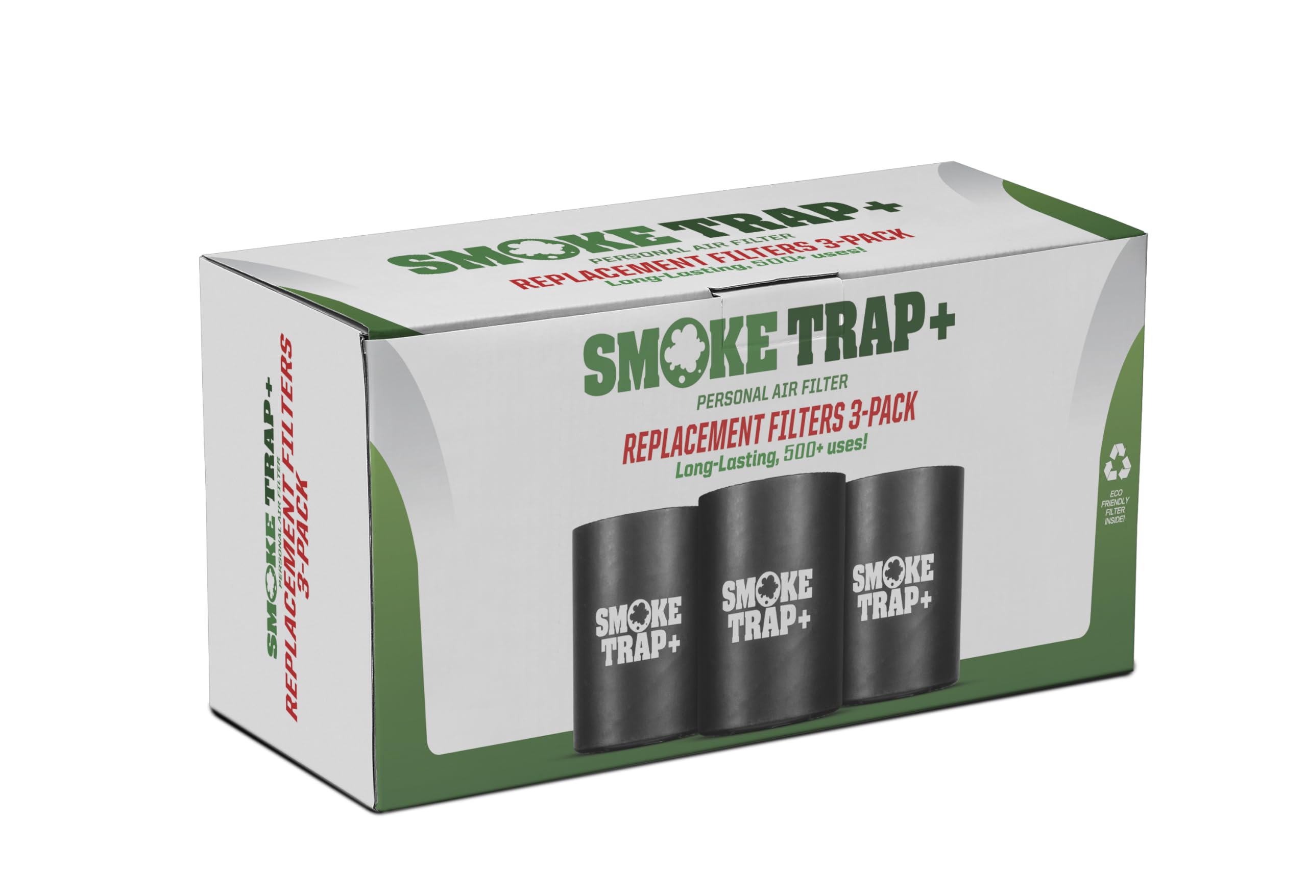 Smoke Trap ECO replacement filter triple pack front view highlights zero plastic waste and savings
