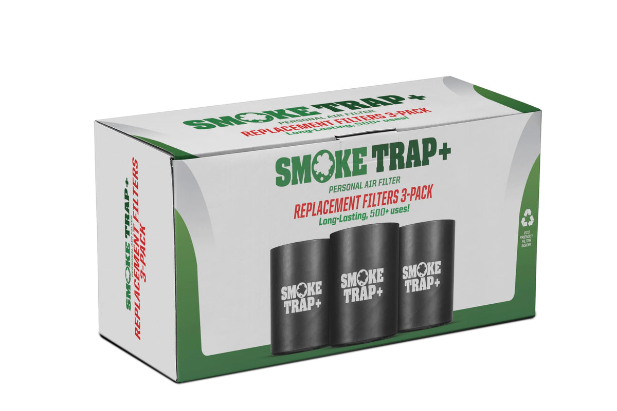 Smoke Trap ECO replacement filter triple pack front view highlights zero plastic waste and savings