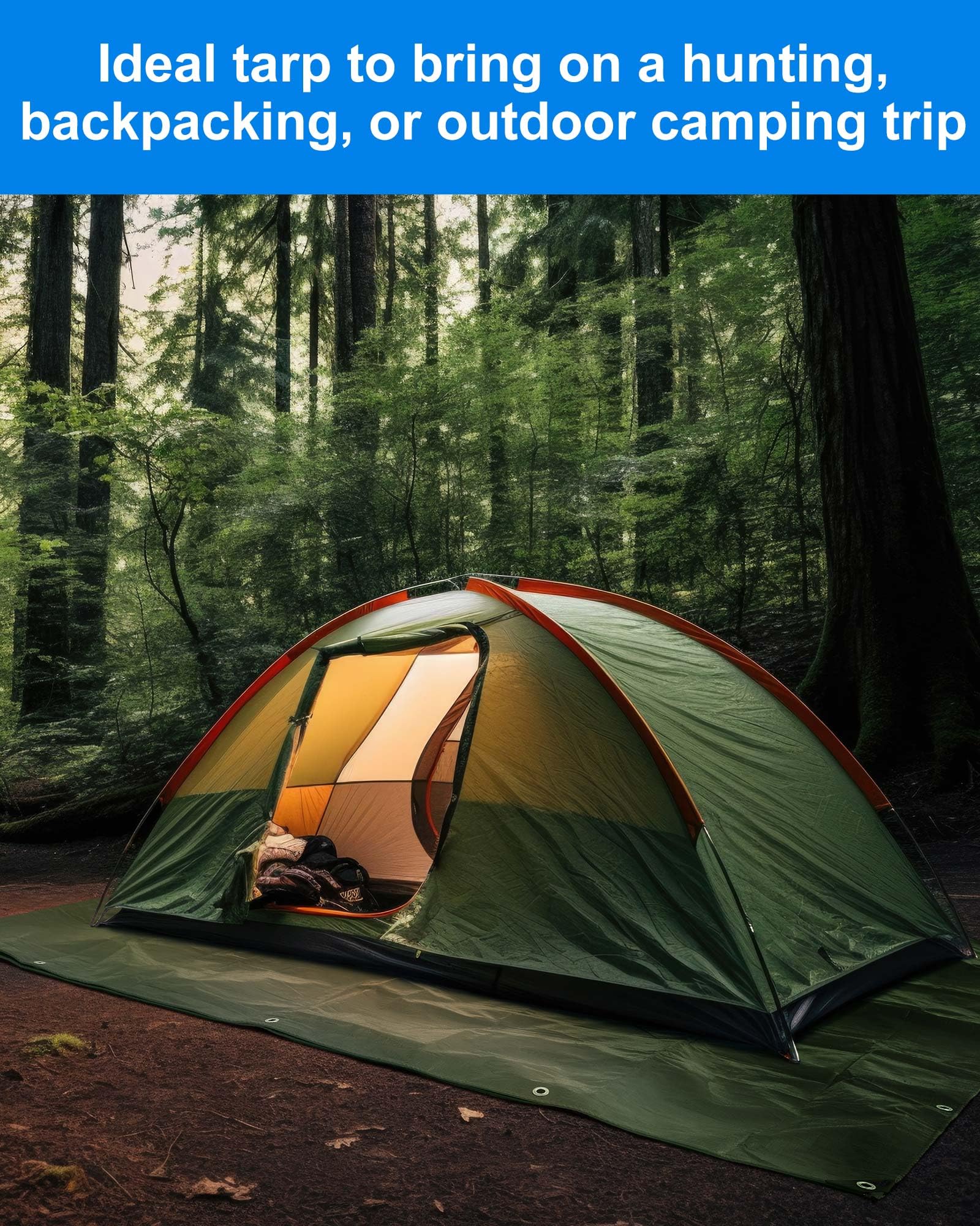 SmoothNovelty tarp with reinforced grommets enables quick setup