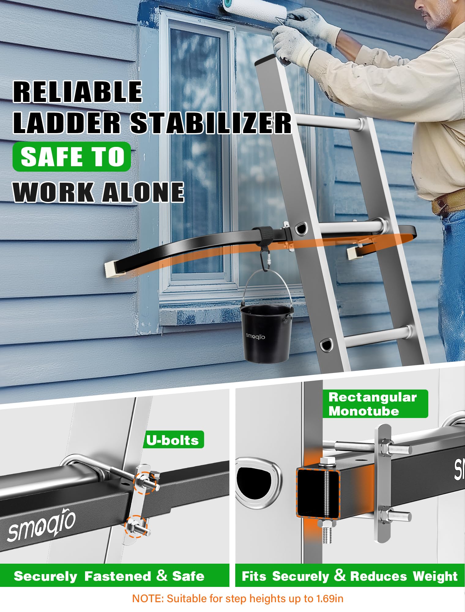 SMOQIO ladder stabilizer wall contact pad showing wall protection and grip