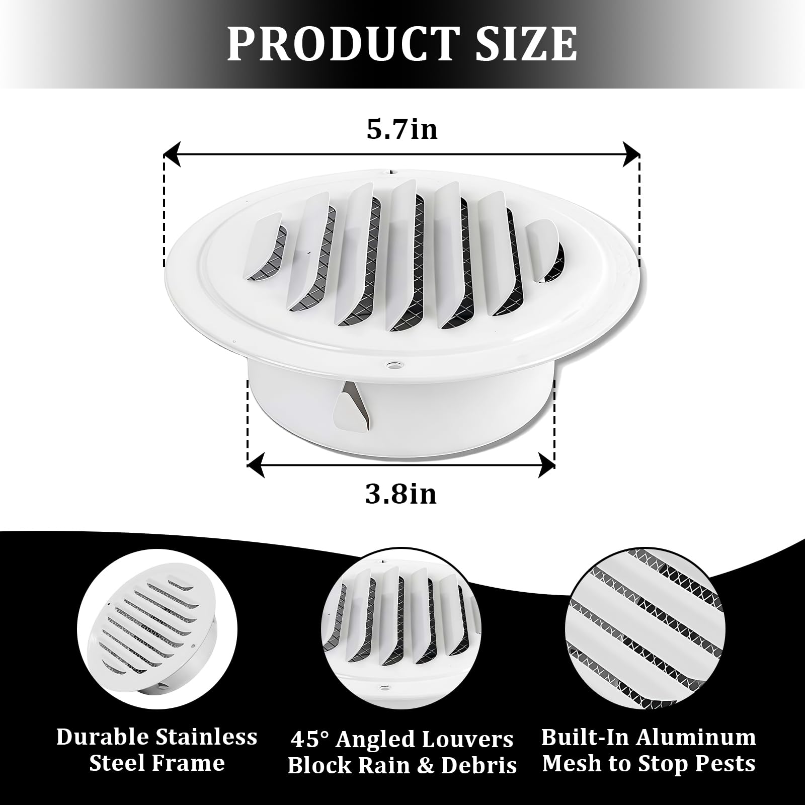 Stainless steel frame with rust-proof white finish for SMRTCOL vent