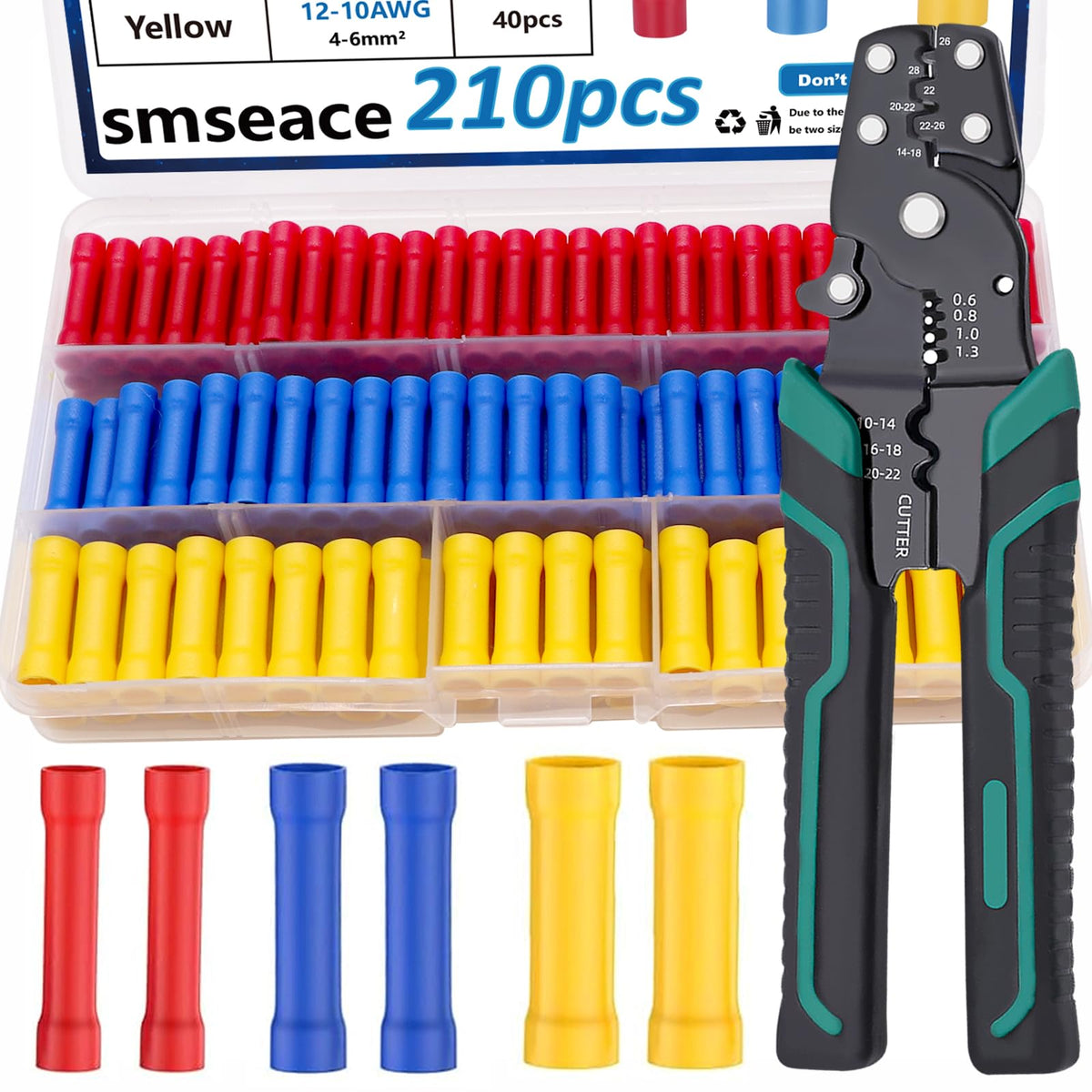 smseace 210pcs wire butt connectors kit for versatile wiring projects