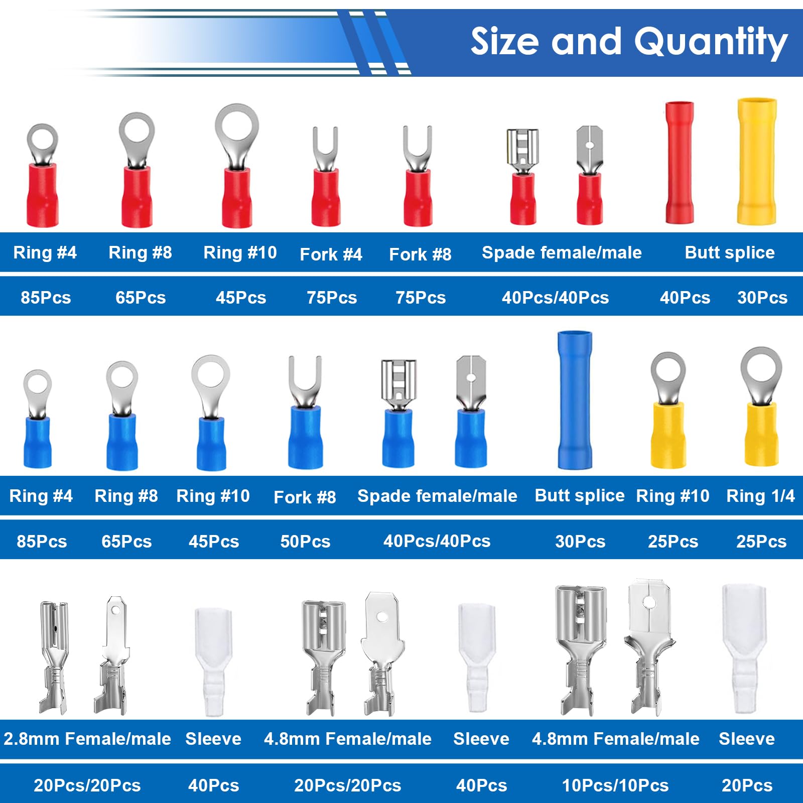 SMSEACE red 22-10AWG spade connectors for durable terminations