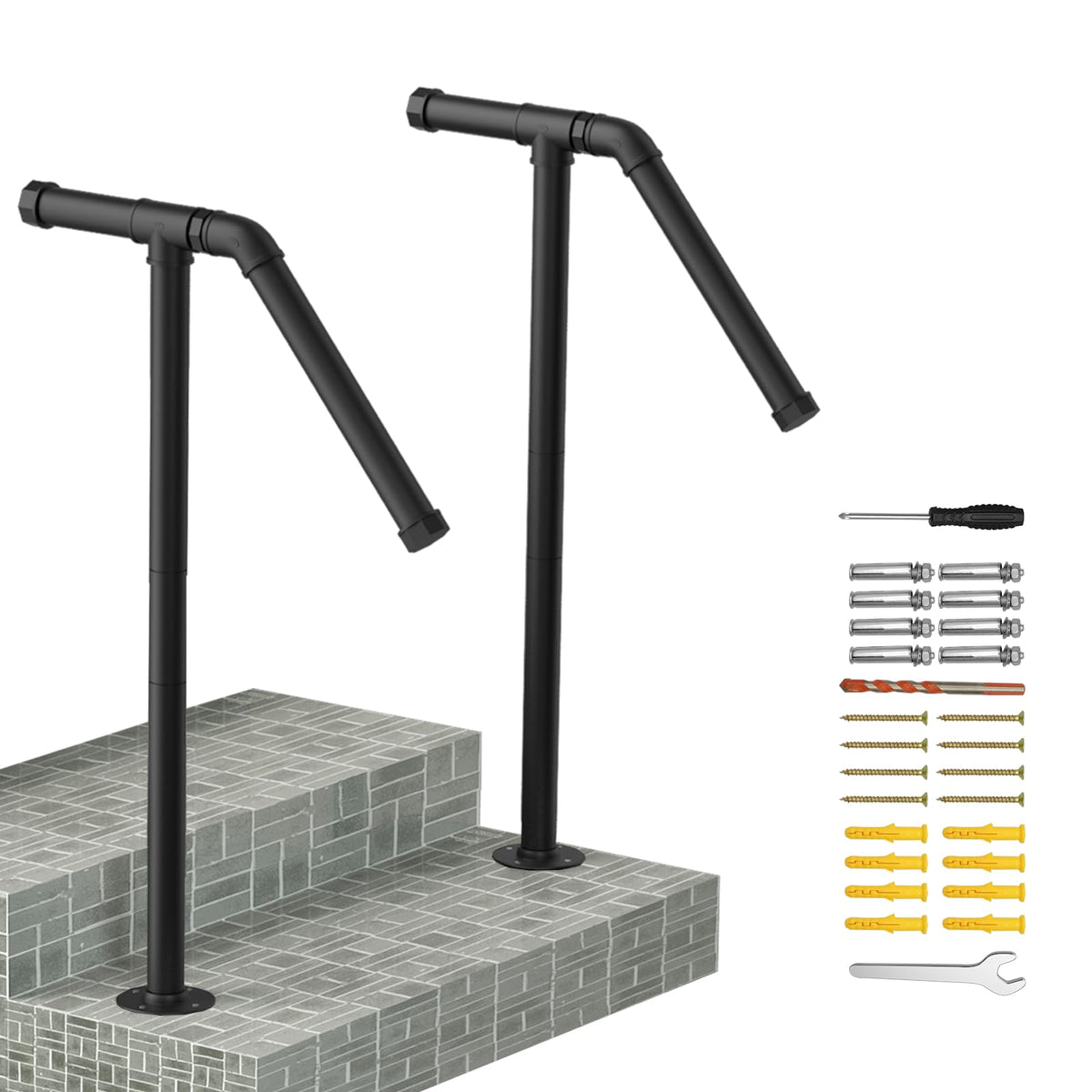Smusei outdoor stair rail black 1post for secure grip