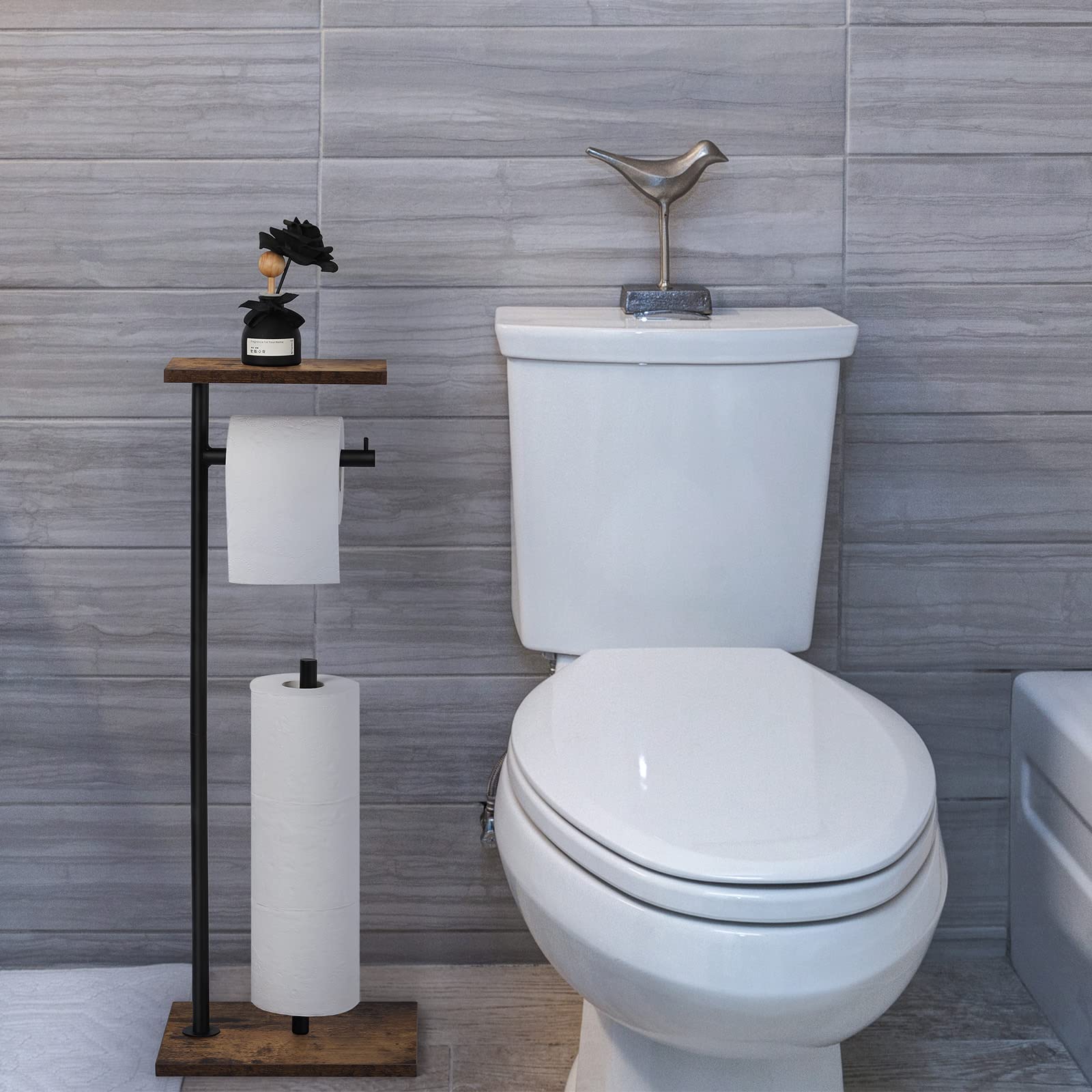 smusei toilet paper holder stand with shelf offers extra storage and display space