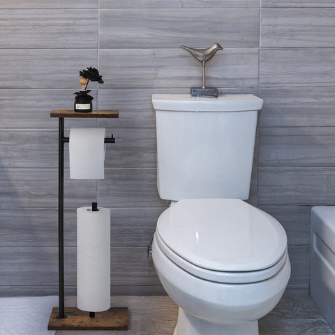 smusei toilet paper holder stand with shelf offers extra storage and display space