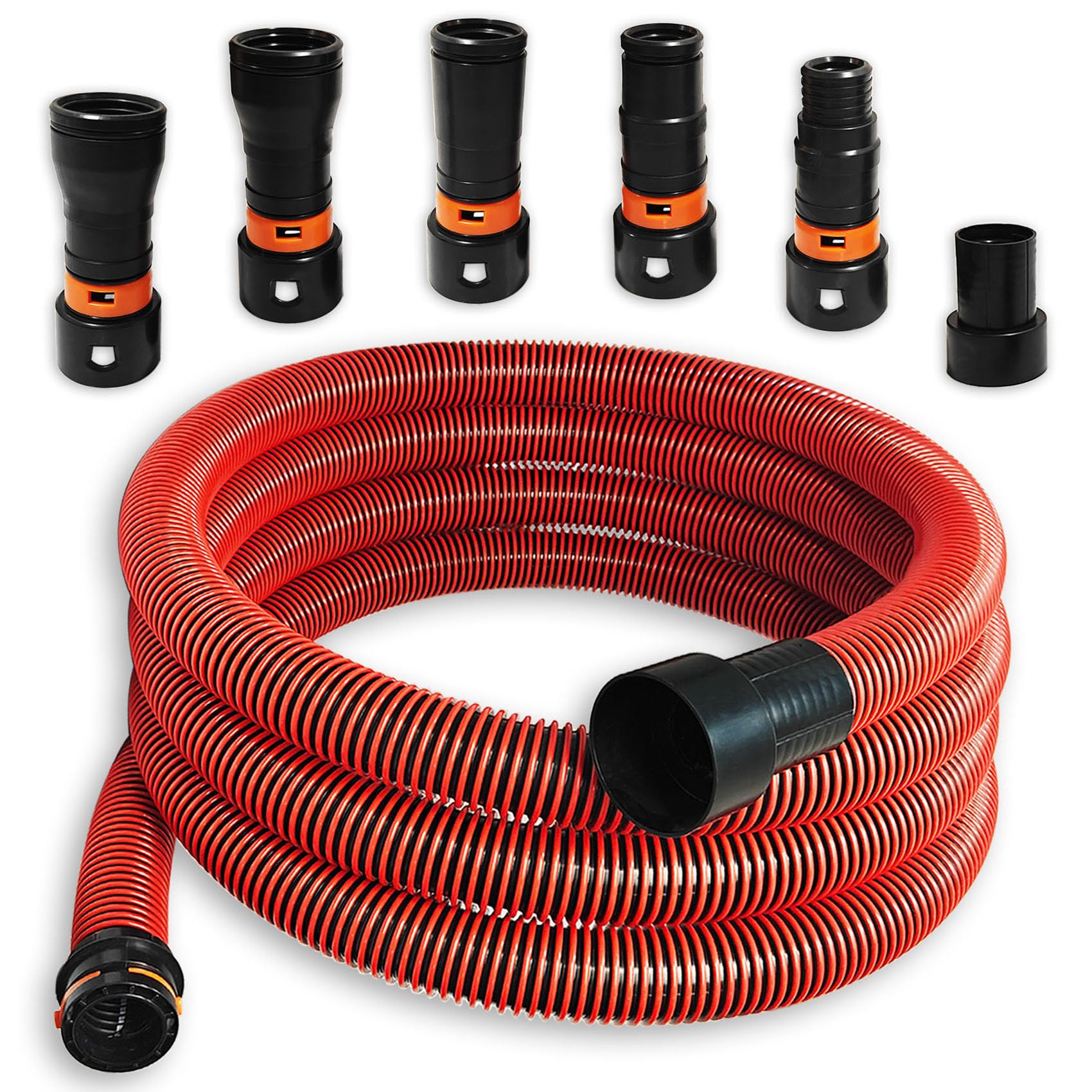 SMZTools 16ft hose shows universal compatibility with major brands for dust collection.