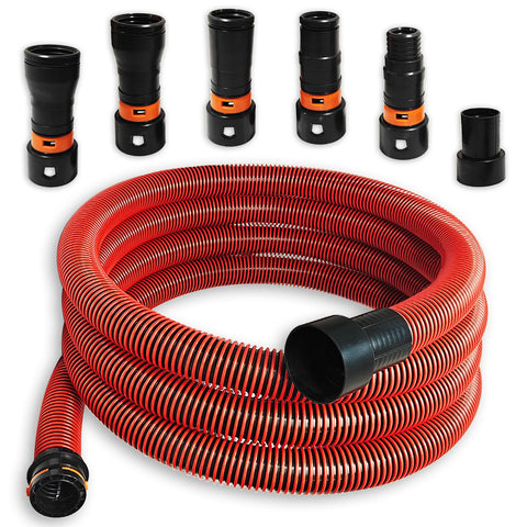 SMZTools 16ft hose shows universal compatibility with major brands for dust collection.