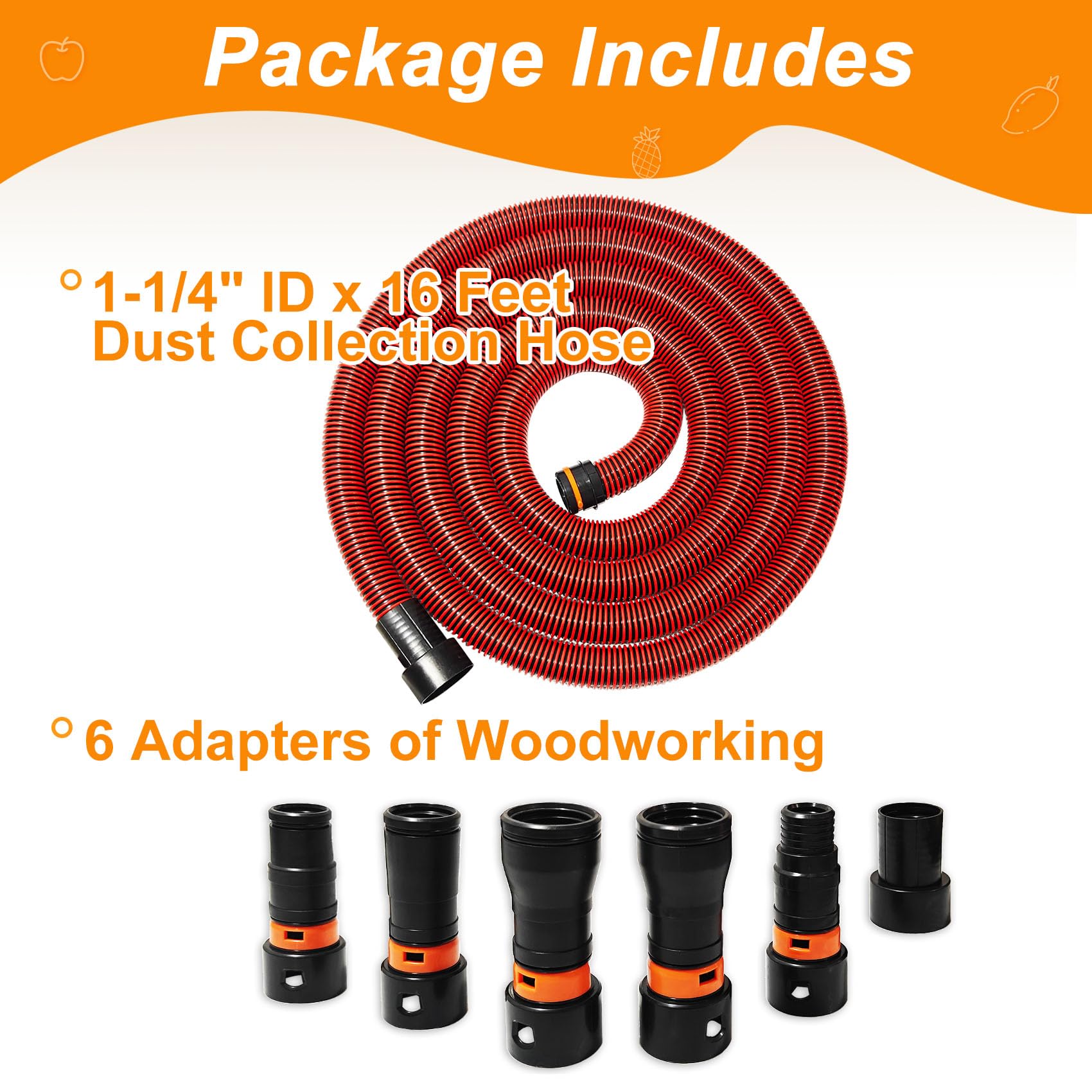 SMZTools six adapters included for direct tool-to-hose connections during woodworking.