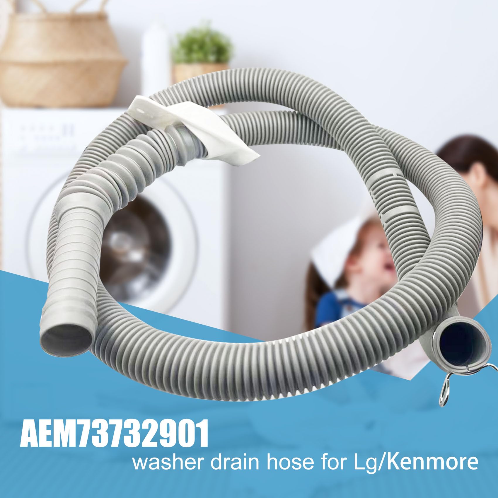 Back-view of the washer highlighting flexible hose routing