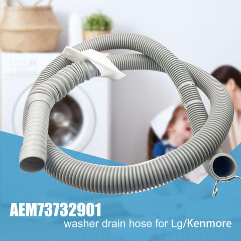 Back-view of the washer highlighting flexible hose routing