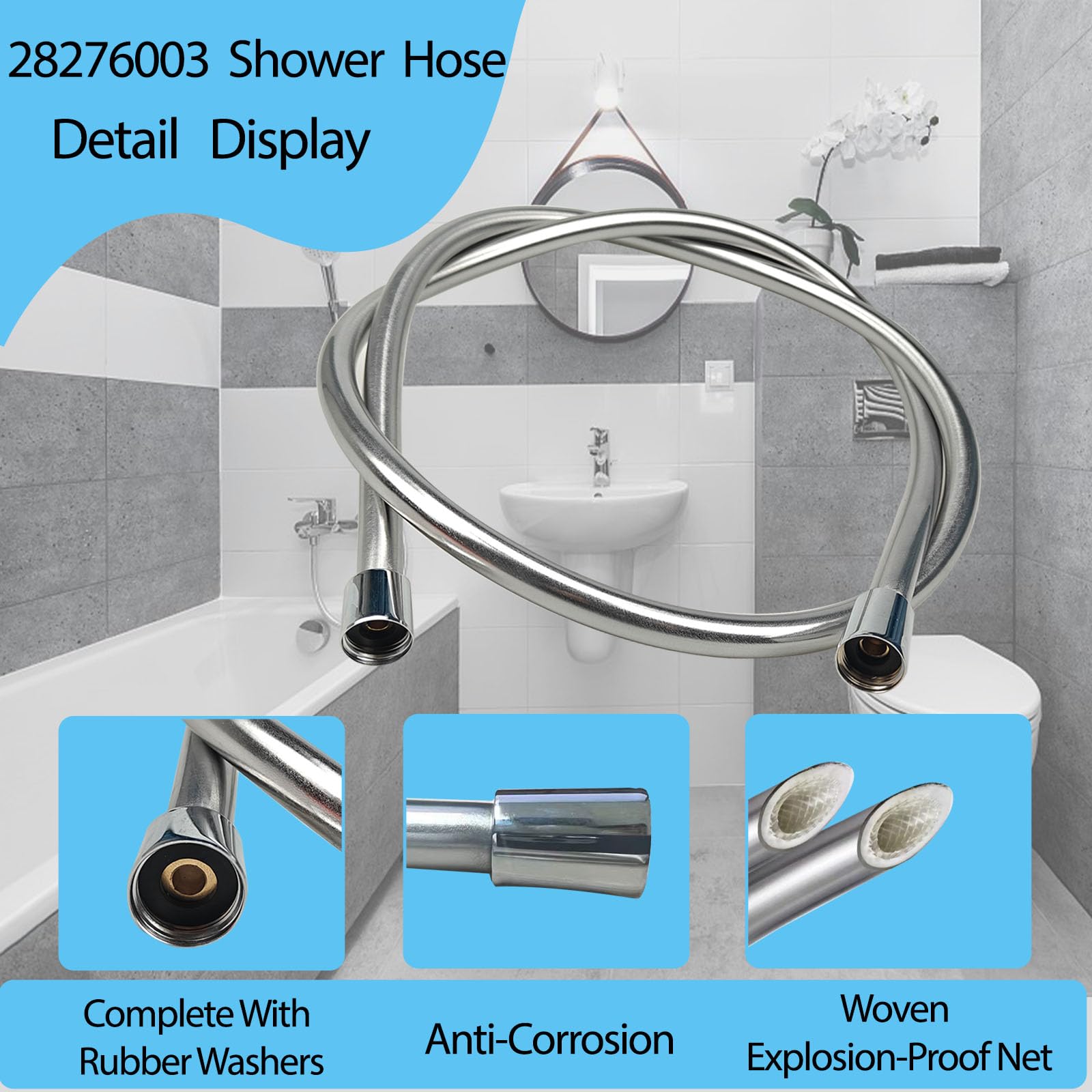 SMZTools Hansgrohe hose with 360-degree rotation prevents twisting.